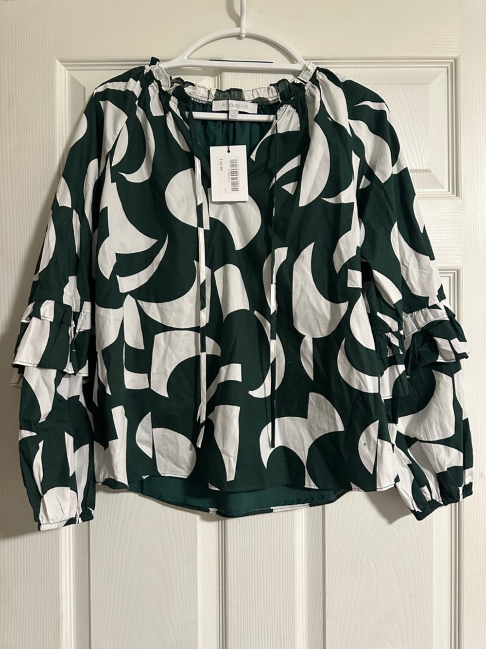 Sugarlips Green and White Abstract Printed Blouse